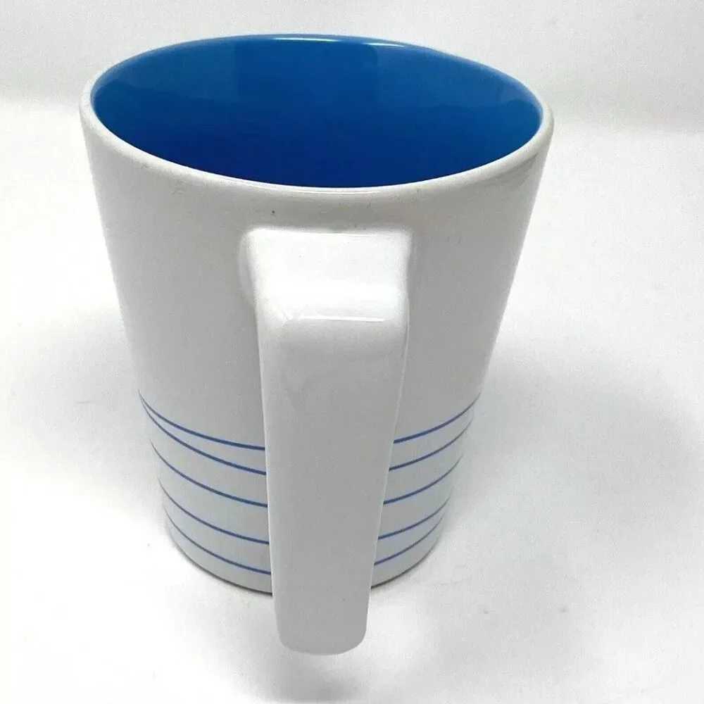 IKEA MUG White W Stripes & Blue Interior 15199 L Hook Handle Coffee Tea Mug Cup